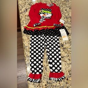 NWT RARE EDITIONS Christmas Appliqué Snowman 2-Piece Set, Size 6X